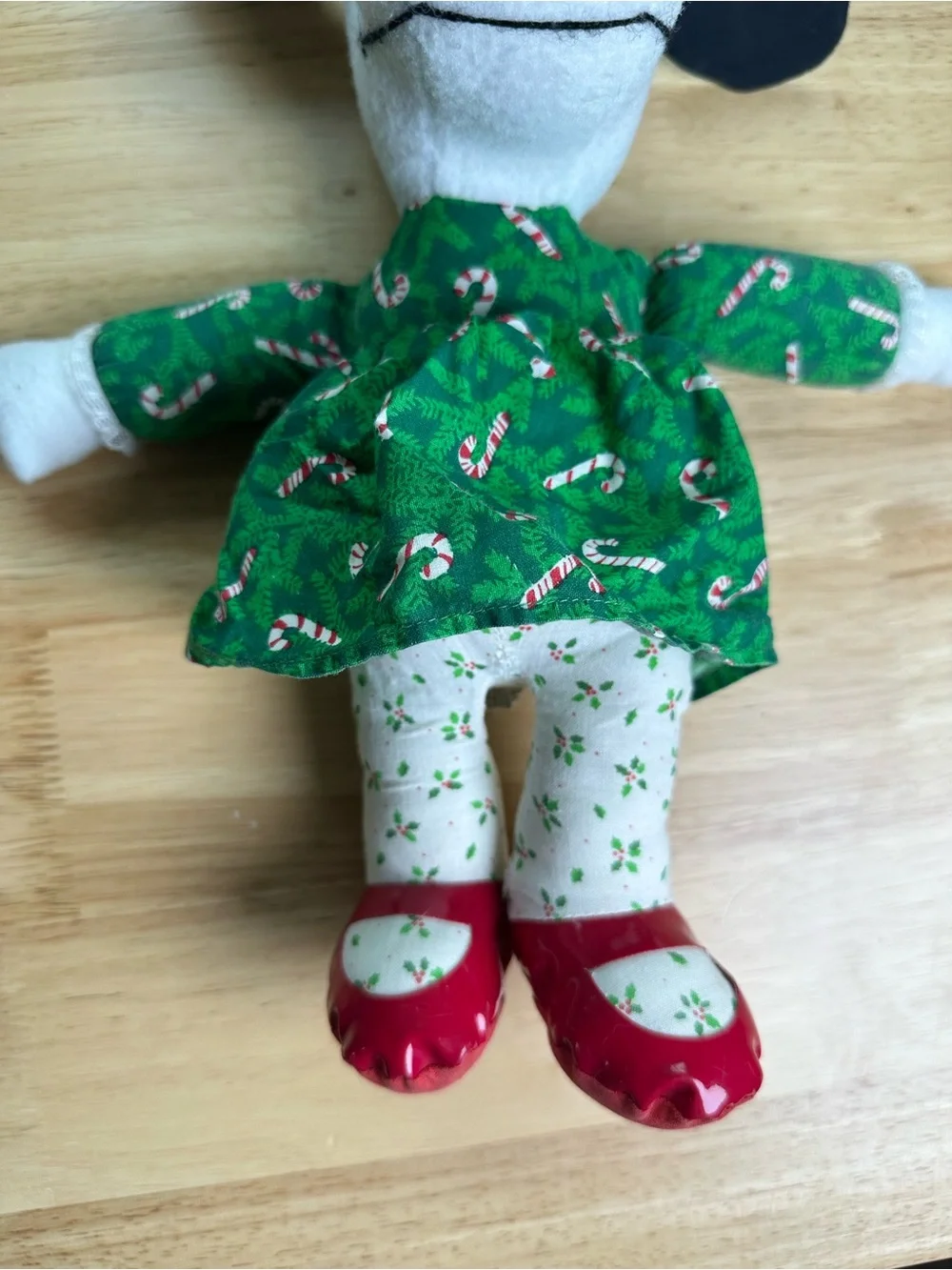 1968 Peanuts Snoopy sister belle 12” Plush Doll in Green Candy-Cane Dress